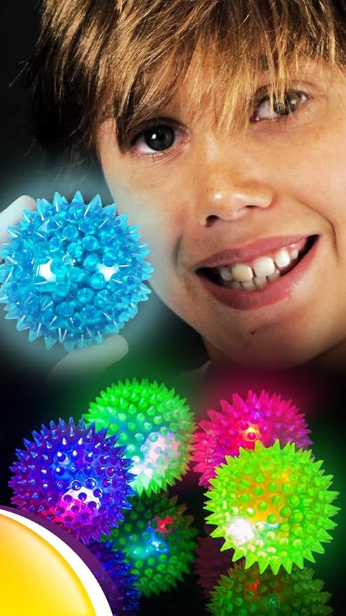 JA-RU Light Up Spiky Balls for Kids (12 Pack) – Light Up Bouncy Balls, Spiky Fidget Toys, Sensory Bin Filler, Stress Relief Toy, Bulk Party Favors – 695-12p