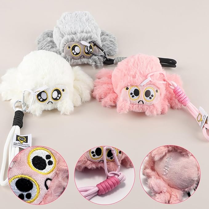Spider Plush, 6.7 inch Cute Jumping Spider Stuffed Animal Toy Plushies (3pcs Keychain)