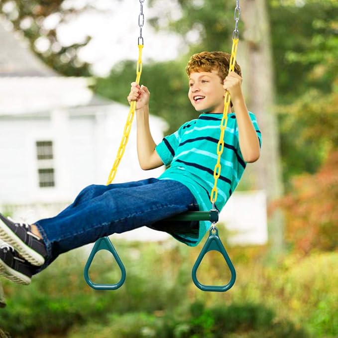 LadyRosian Gym Rings Trapeze Swing Bar 17", Heavy Duty 47" Chain Swing Set Accessories with Locking Carabiners, Monkey Bars for Backyard, Playground, Playroom
