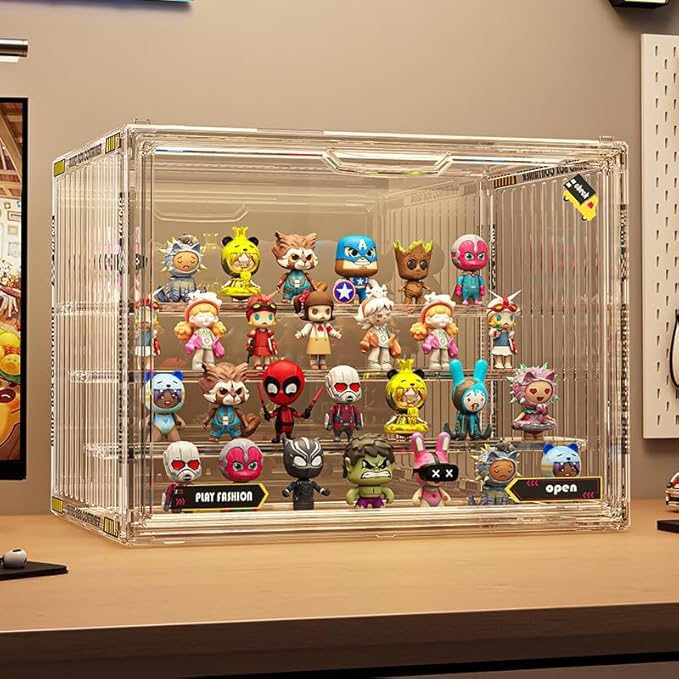 3PACK 4 Tiers Clear Display Case for Figures, Acrylic Storage Organizers Box with Magnetic Door, Large Dustproof Showcase for Collectibles Action Figure