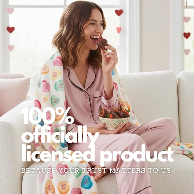 Sweethearts Candy Hearts Bedding Super Soft Plush Cozy Throw Blanket, 50 in x 70 in, (Officially Licensed Product) by Franco Collectibles