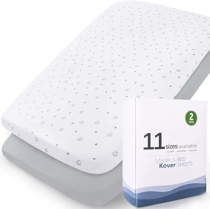 Bassinet Sheets 2 Pack, Fit for Graco Travel Lite Crib, My View 4 in 1, Fodoss Baby Bassinet Bedside Sleeper, Guava Lotus and Cloud Baby Premium Bassinet, Ultra Soft, Grey & White Star, 20" x 30"