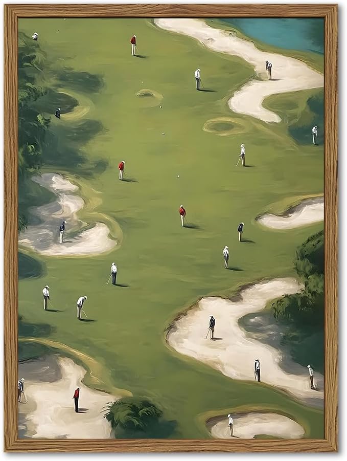 Vintage Golf Wall Art, Golf Course Wall Decor Painting Mid Century Sports Poster Canvas Prints Picture Living Room Office Man Cave 12x16 inch Wood Framed