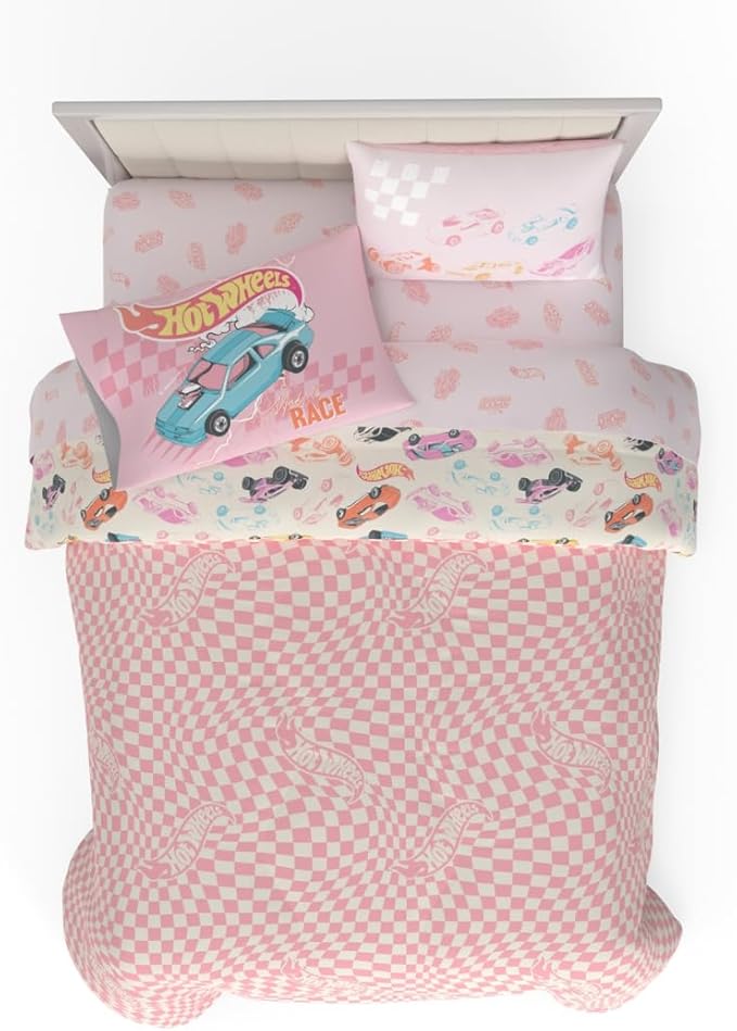 Hot Wheels Girls Kids Bedding Super Soft Comforter and Sheet Set with Sham, 7 Piece Full Size, (Officially Licensed Product) By Franco