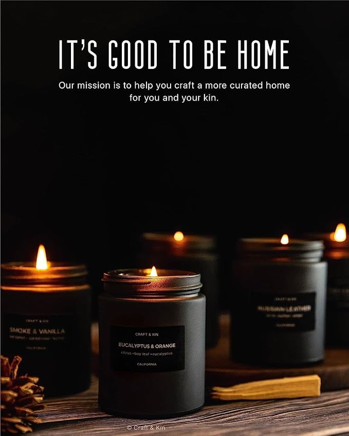 Craft & Kin Premium Scented Candle Bundle - Orange & Eucalyptus Candles, 7.6oz & Smoke & Vanilla Candle, 7.6oz - Long-Lasting 45-Hour Burn