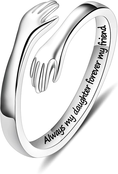 Yesteel Valentines Gifts for Kids Teen Girls - S925 Sterling Silver Hug Ring for Teen Girls Women, Adjustable Ring Jewelry Mothers Day Birthday Gifts for Daughters Mom Sister Wife Friends Grandma
