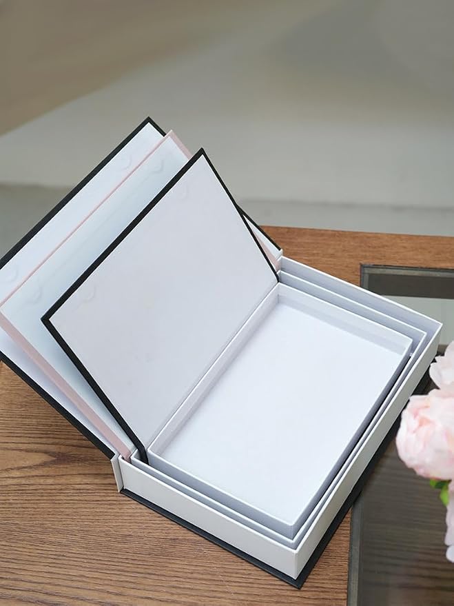 Decorative Book Box with Magnetic Closure – Faux Book Storage Box for Remote Control, Jewelry, or Valuables – Vintage Hidden Storage Organizer for Living Room, Office, or Bookshelf Décor (3Pcs-A)