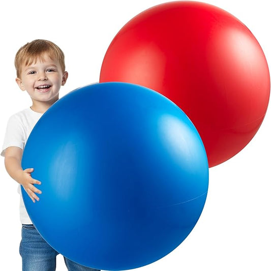 PlayBolt Jumbo 18-Inch Playground Balls (2 Pack, Red & Blue) - Giant Large Inflatable Rubber Kickball for Kids and Toddlers, Boys & Girls Backyard, Sports, Gym, Recess, Indoor & Outdoor Games w/Pump