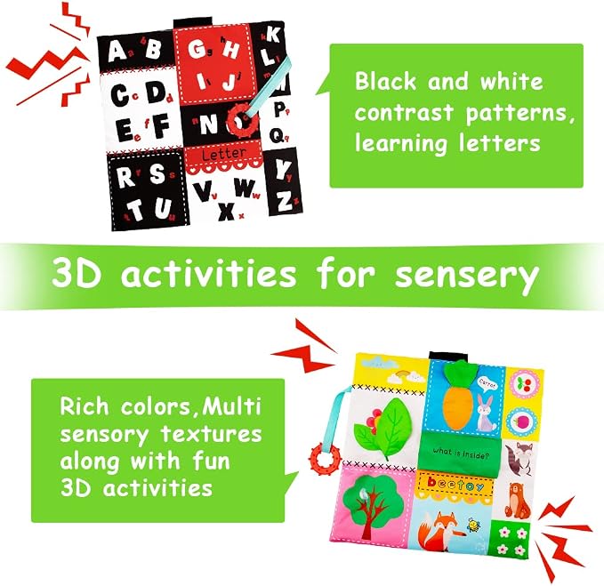 beetoy Tummy Time Toy for Infant, Newborn Sensory Toy 0 3 Months Baby Brain Development with Crinkle Mat Teether, High Contrast Baby Mirror Toys 2 4 5 0-6 Month Boys Girls Visual Muscles Shower Gifts