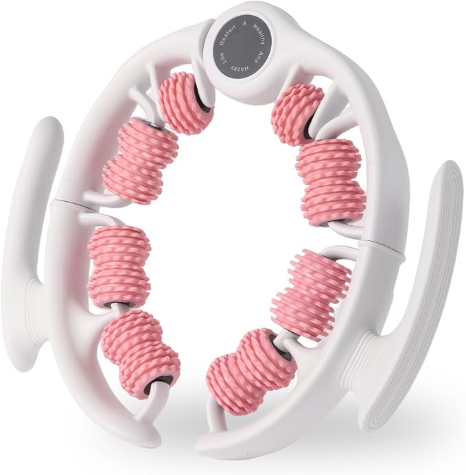 Cellulite Massage Tool Lymphatic Drainage Massager for Thighs & Legs & Buttocks, Anti Cellulite Roller with Detachable Handles Fascia Massage Tool for Contoured & Smoother Skin, White-Pink