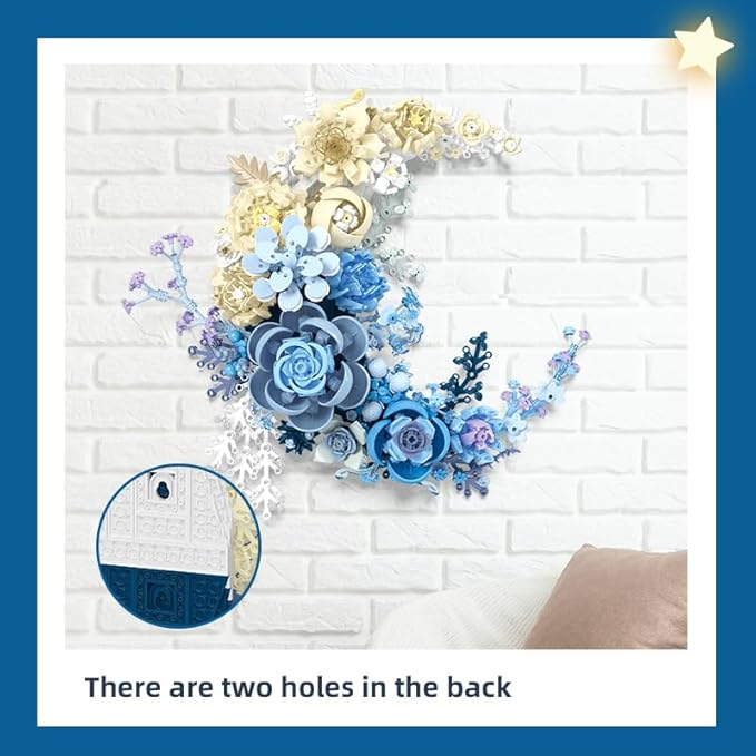 Blue Moon Flower Building Set, Botanical Collection Crescent-Shaped Artificial Flowers Building Blocks Kit Compatible with Lego for Adults or Kids Home Décor Wall Art Decoration