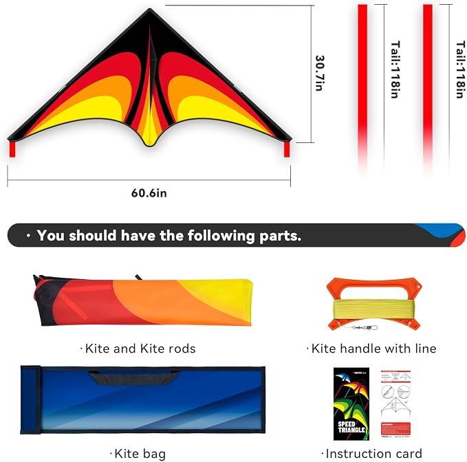 Delta Kite Set for Kids and Adults,Extremely Easy to Launch for Beginners, Perfect for Beaches and Parks,ites for Beach Trip Park Family Outdoor Games and Activities (Speed Triancle - R, 1)