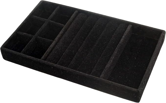 Velvet Jewelry Organizer Tray, Black 3-in-1 | Stackable Jewelry Storage Display Tray with Removable Dividers for Drawer Dresser Cloest Organizer