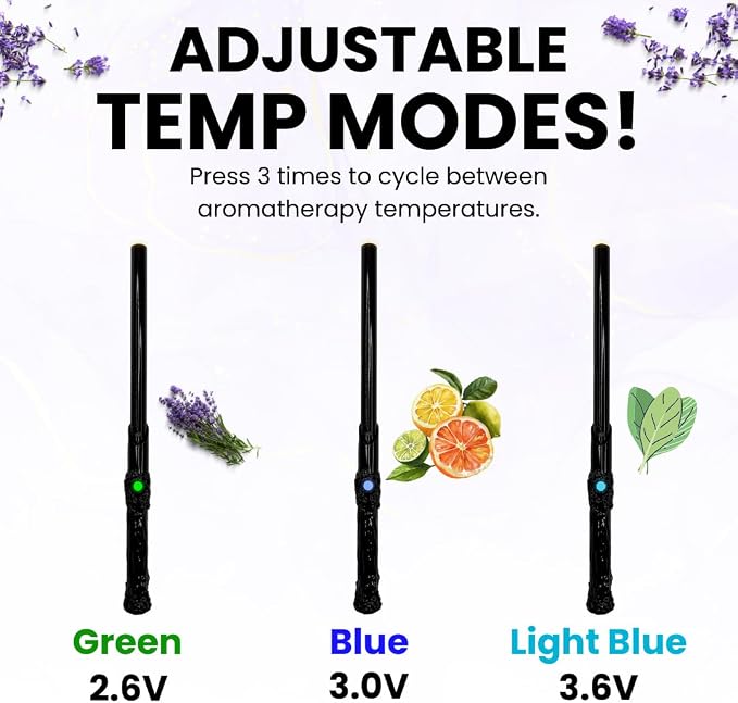 Rechargeable Aromatherapy Wand Diffuser with Adjustable Thread Design, 12-Inch Slim Battery Stick for Pocket or Bag, Includes Storage Box, Sleek Wellness Gift for Travel, Office or Daily Use (Black)