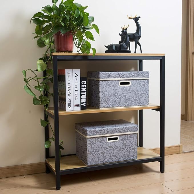 Collapsible Storage Boxes with Lids Fabric Decorative Storage Bins Cubes Organizer Containers Baskets with Cover Handles Divider for Bedroom Closet Living Room 14.9x9.8x9.8 Inch 1 Pack