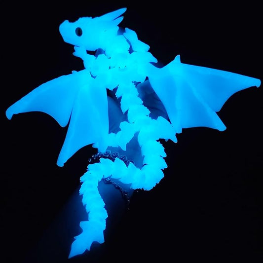 3D Printed Dragon with Wings,3D Printed Animals Toys, Fidget Dragon Toys, Flexible Articulated Winged Crystal Dragon Model,Desktop Pet Deco (Luminous-Blue)