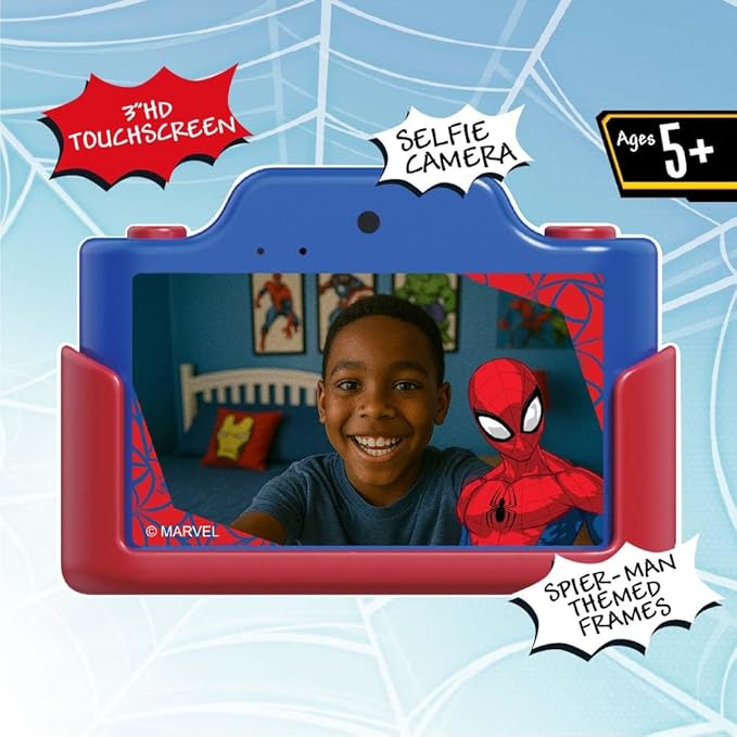 Spider-Man Kids Digital Camera & Video Camcorder with 3" Touchscreen, Soft Silicone Casing, Detachable Lens Cap, 32GB Memory Card - Model K2 by kiimento 2025 Upgrade