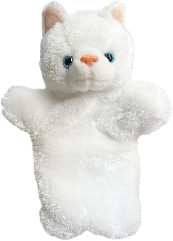 Cat Hand Puppets Kitten Plush Animal Toys Dolls for Kids Imaginative Pretend Play Storytelling White