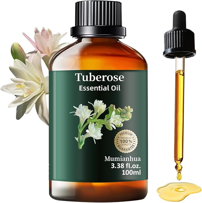 Tuberose Essential Oil, Floral Scent, Diffuser & DIY, 3.38 Fl Oz | Mumianhua Tuberose Oil. Creamy Aroma. For Diffuser, Perfume, Skin, Hair , Candle, Perfume Soap Making