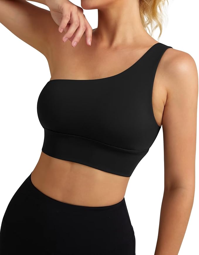 Queenie Ke Womens One Shoulder Sports Bra Left Side Strap Yoga Bras Gym Training Workout Crop Tops