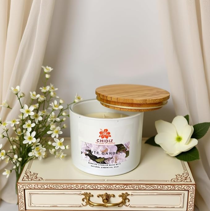 White Gardenia Soy Scented Candles | Large 1 Wick Jar Candle | Up to 45 Hours Burning Time | Relaxing Aromatherapy Candles | Housewarming Gift for Women and Men (Medium, White Gardenia)