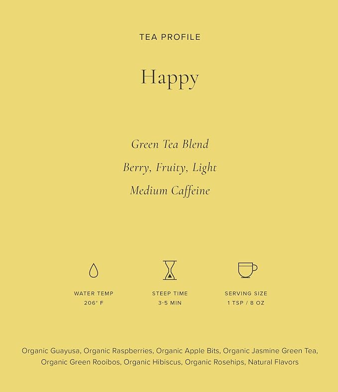 Art of Tea Happy Tea, 12 Individually Wrapped Sachets, Premium Green Tea Blend with Fruity Botanical Notes, Uplifting Caffeinated Tea Bags for Daily Wellness & Mood Rituals