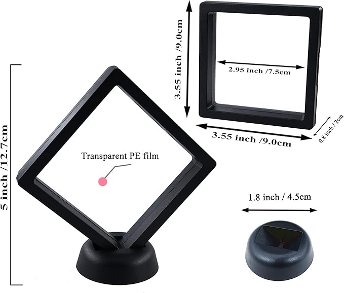 10Pcs Coin Holder Challenge Coin Display Stand, Black 3D Floating Display Case for AA Coin Medallions Jewelry Rock Gem Arrowhead Collecting and Display (3.5×3.5×0.8 inches)