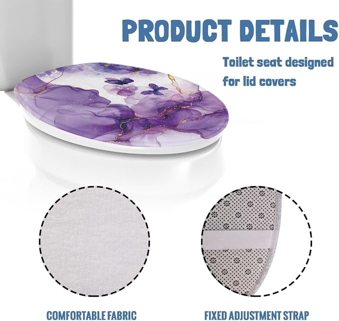 Purple Marble Toilet Seat Lid Covers for Bathroom Butterfly Toilet Bowl Cover Lid with Elastic Universal Fit Elongated Oval Round Lid Bottom Soft Bathroom Replacement