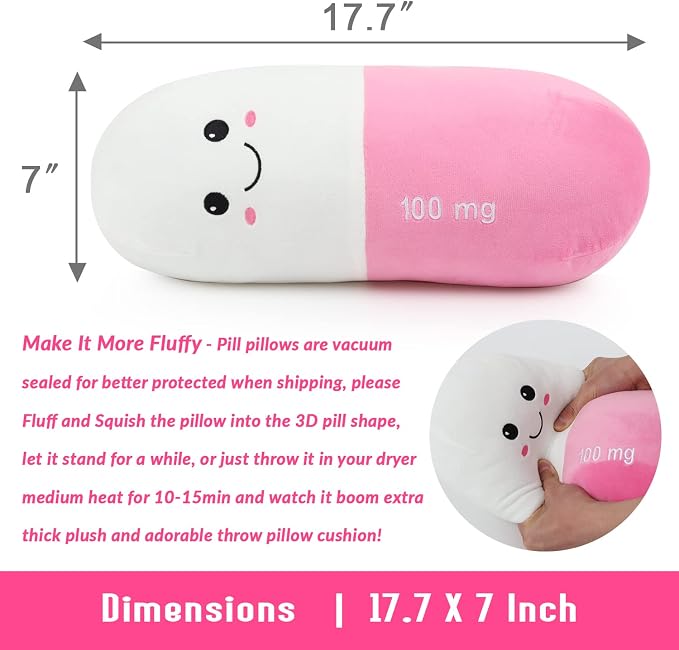 Sexysamba Pill Pillow Neck Roll Pillow Cute Preppy Room Decor Chill Pillows with Washable Cover, Funny Aesthetic Trendy Gift Throw Pillows for College Dorm Teenager Y2K Teacher Doctor Nurse (Pink, M)