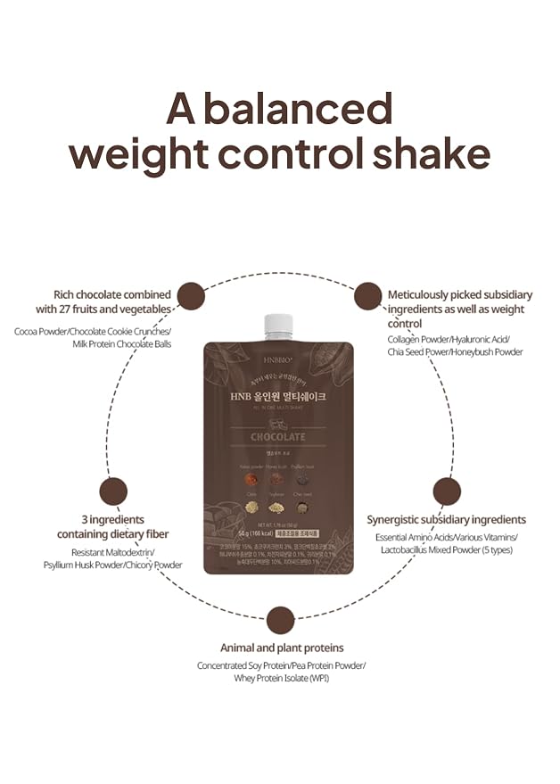 Korean Food All-In-One Multi Shake, Chocolate, Dietary Fiber, 7 Pack, 350g | Chocolate-flavored powder blend with dietary fiber in convenient individual packs