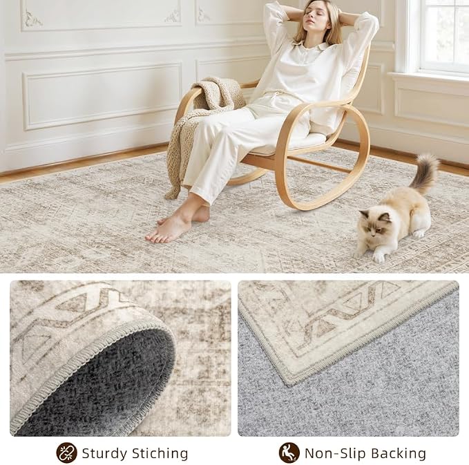2'6''x8' Hallway Washable Runner Rug: Vintage Boho Neutral Kitchen Rug Soft Small Area Rug Indoor Floor Non-Slip Low Pile Carpet for Farmhouse Entryway Laundry Bathroom Bedroom Beside Rugs Brown