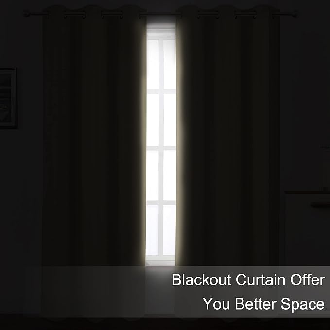 LEMOMO Blackout Curtains 42 x 95 inch/Beige Curtains Set of 2 Panels/Thermal Insulated Room Darkening Bedroom Curtains