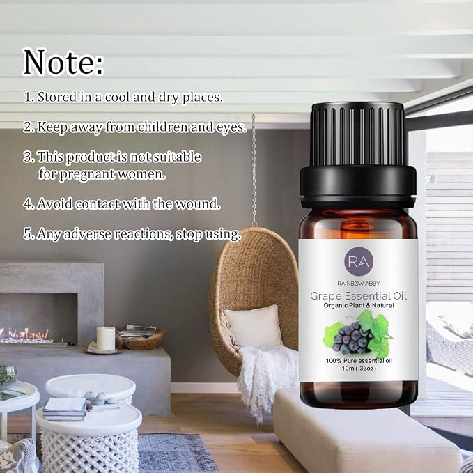 RAINBOW ABBY 2-Pack Grape Essential Oil 100% Pure Organic Plant Natural Flower Essential Oil for Diffuser Message Skin Care Sleep - 10ML