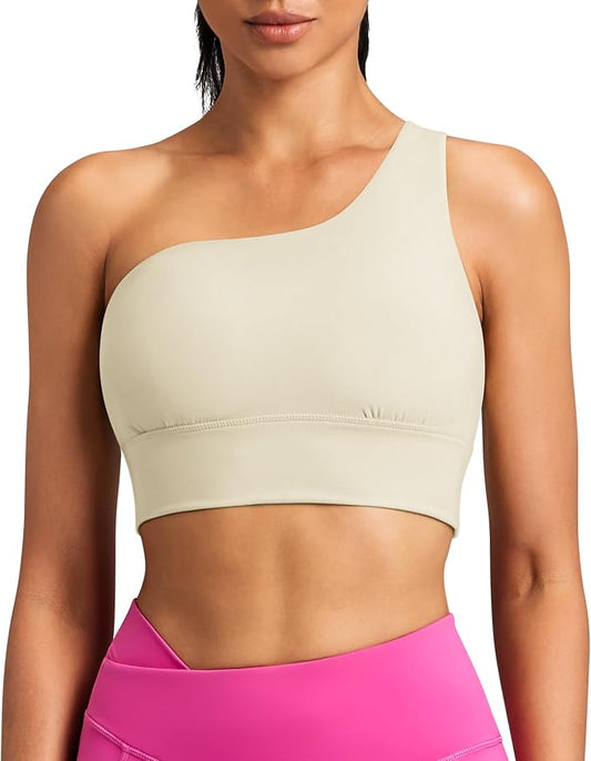 Queenie Ke Womens One Shoulder Sports Bra Left Side Strap Yoga Bras Gym Training Workout Crop Tops
