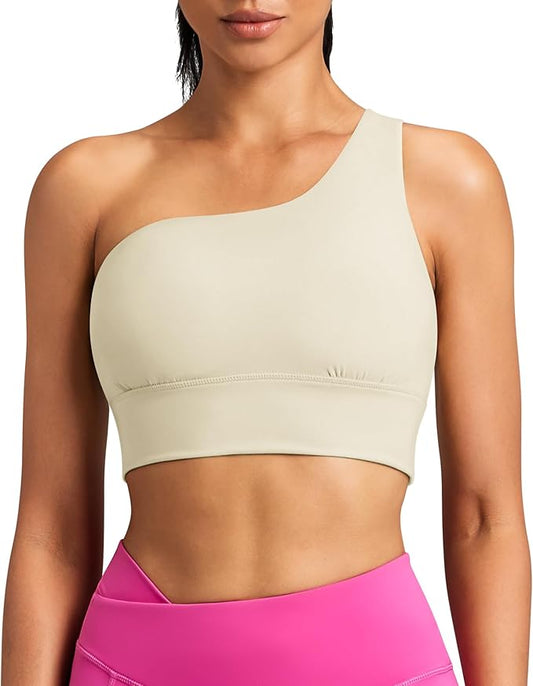 Queenie Ke Womens One Shoulder Sports Bra Left Side Strap Yoga Bras Gym Training Workout Crop Tops