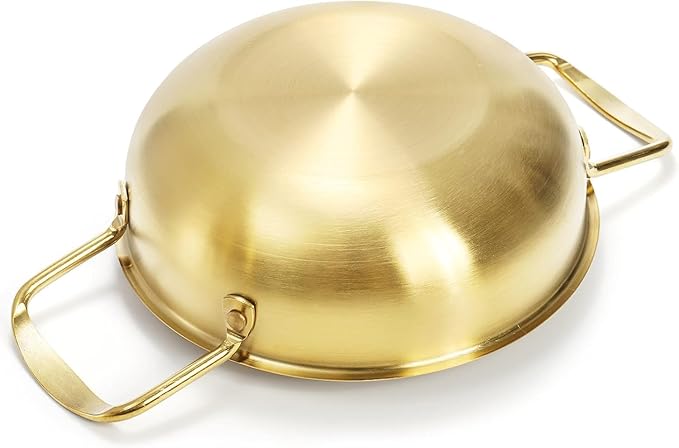 Okllen Set of 3 Korean Ramen Noodle Pot with Handles, Stainless Steel Everyday Pan, Golden Korean Cooking Pot for Soup, Noodle, Pasta, Home and Outdoor, Dishwasher Safe, Size 7", 8.7", 9.5"