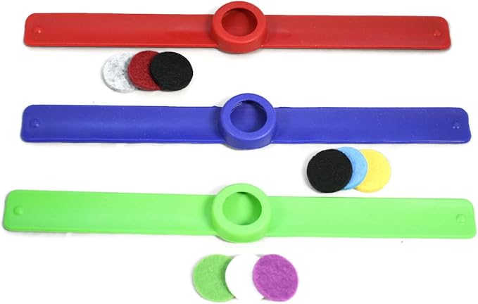 Kids Essential Oil Diffuser 3 Slap Bracelet Sport Set - Red, Blue, Green- Boys- Unscented
