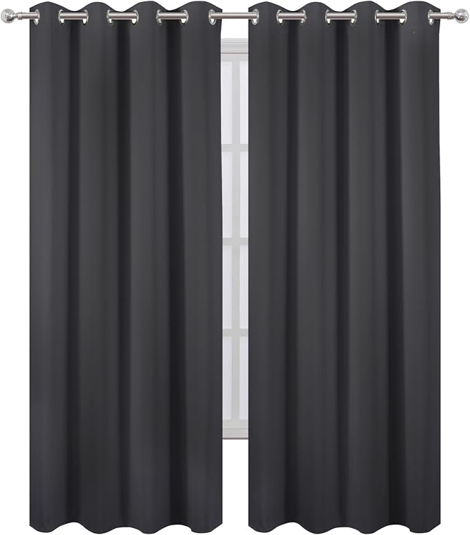 LEMOMO Blackout Curtains 52 x 108 inch/Dark Grey Curtains Set of 2 Panels/Thermal Insulated Room Darkening Bedroom Curtains