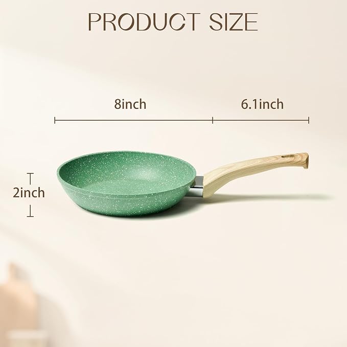 Innerwell 8-Inch Nonstick Frying Pan Small Egg Pan Skillet | Even Heating All Stove Compatible, PFOA PFOS Free, Granite Stone Cookware Skillet, Healthy and Non Toxic, Green