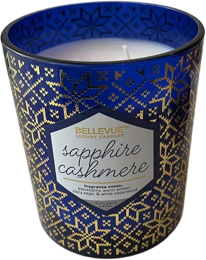 Bellevue Luxury Candles, 12 OZ Fragranced Candle, Soy Blend Wax, Essential Oils, Long-Lasting Burn, Home Fragrances, Aromatherapy Home Scented Candles Scent Sapphire Cashmere Pack of 2