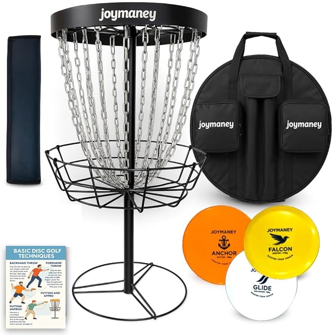 PDGA Approved Regulation Basket Disc Golf Starter Set | Chain Guard Target, 3 Regulation-Weight Discs & 6-Page Training Guide | Backyard Practice Kit