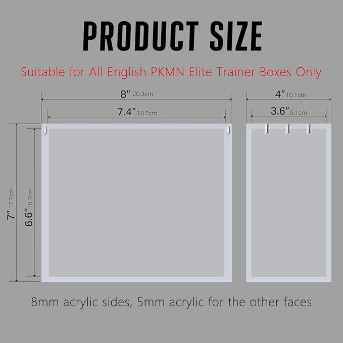 Acrylic ETB Protector Case Magnetic Ultra Thick 8mm + 5mm Elite Trainer Box Acrylic Display Case Stackable Hard Compatible with PKMN Elite Trainer Boxes with Strong Magnets Easy Top Loading