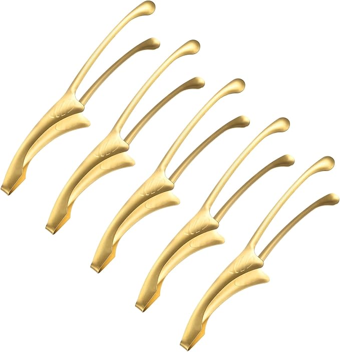 M METERXITY 5 Pcs Korean and Japanese BBQ Tongs 11.5 Inch Barbecue Tongs 430 Stainless Steel Kitchen Self-Standing Grill Non-Slip for Grill/Salad/Camping/Cooking [Gold]