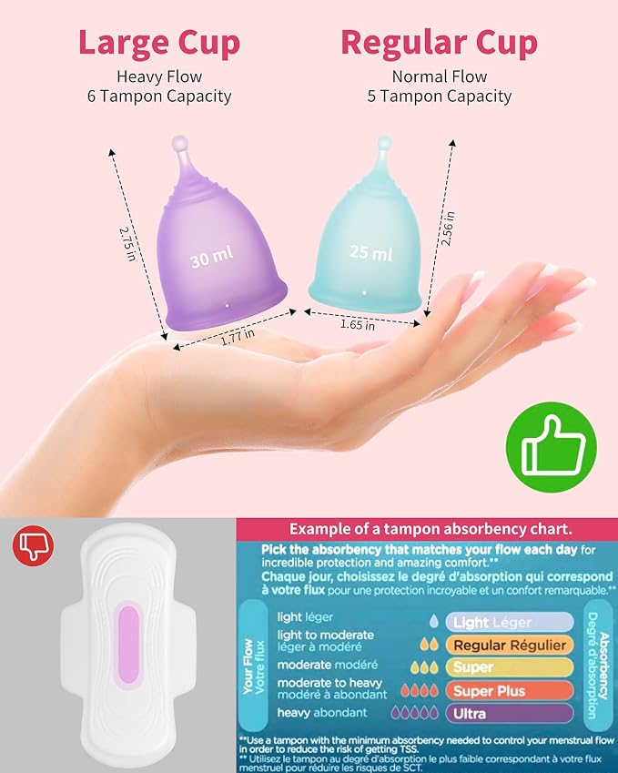 Menstrual Cup Steamer Sterilizer with 2 Reusable Menstrual Cups, Period Cups Cleaner Wash Kit