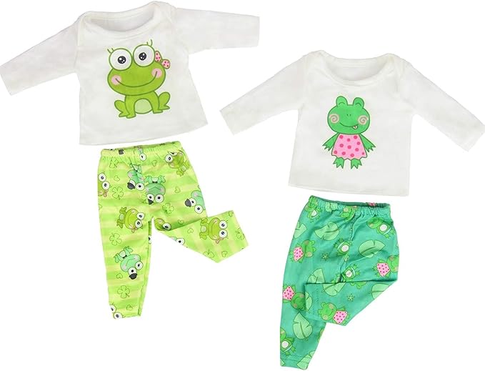 Ecore Fun 2 Sets 16-18 Inch Doll Clothes Pajamas Outfits for 18 Inch Girl Doll - 2 Pcs Tops + 2 Pcs Pants