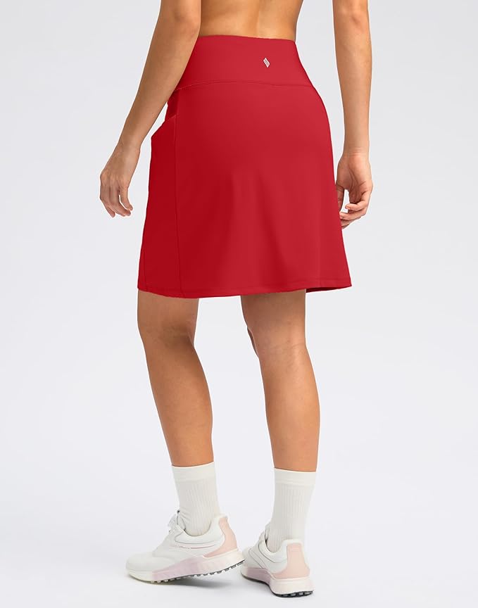 Women's 18" Skorts with 4 Side Pockets High Waisted Long Golf Skirt | Soft, Lightweight, Stretch, Breathable, Mesh Built-in Shorts, Athletic, Tennis, Dressy, Casual