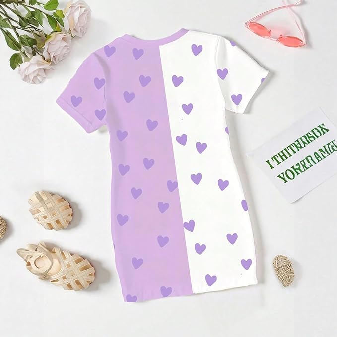 Girl's Anime K-POP Graphic Long Dress T-Shirt - Casual Loose Fit Short Sleeve Top