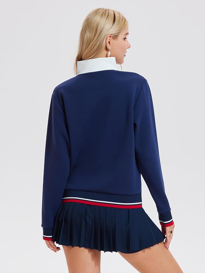 Airfree Women Two Piece Tennis Skirt Set Golf Outfits Half Zip Oversize Pullover Sweatshirt 2 Piece Skirt Sets with Pockets