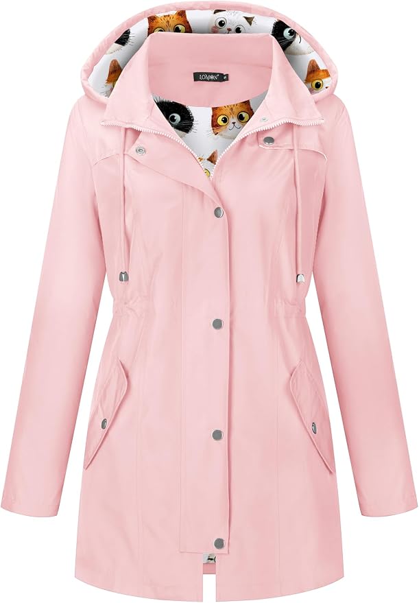 LOMON Women Waterproof Outdoor Hiking Raincoat Women Lined Rain Jacket Lightweight Hooded Jackets Trench Coats
