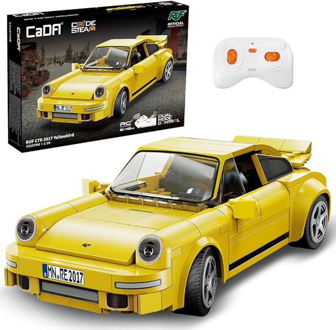 CaDA C51079w 911 RUF Style Racing Building Block Model, 222 Pieces of Precision Assembled 1:20 Yellow Bird Racing Car, Programmable Adult Collection Mini Mechanical Group